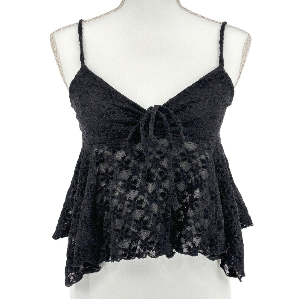 Kimchi Blue Black Lace Tie Front Peplum Cami Top M Dark Coquette Whimsigoth